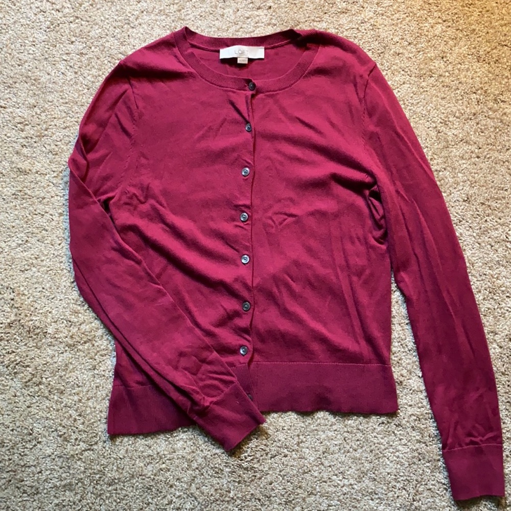 Loft dark pink button up cardigan